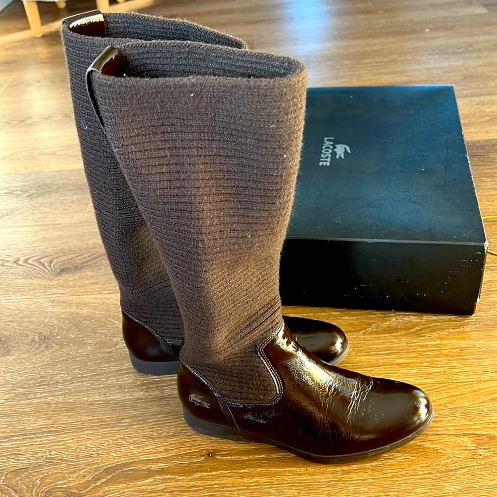 Lacoste size 5.5 boots patent leather + wool